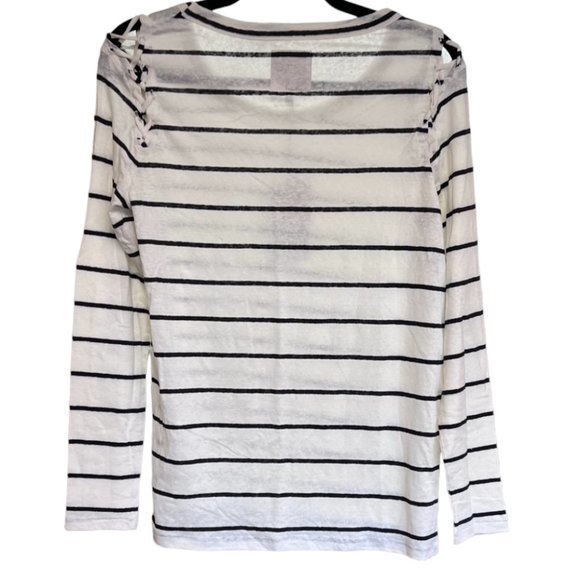 Women's NWT Chaser White with Black Stripes Long Sleeve Top M‎ - Picture 2 of 4
